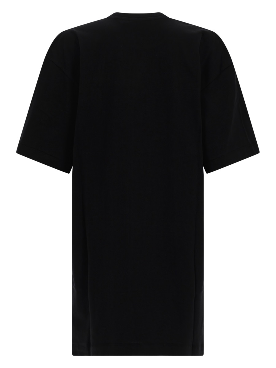 MSGM White Floral Embroidered T-Shirt Dress Zwart