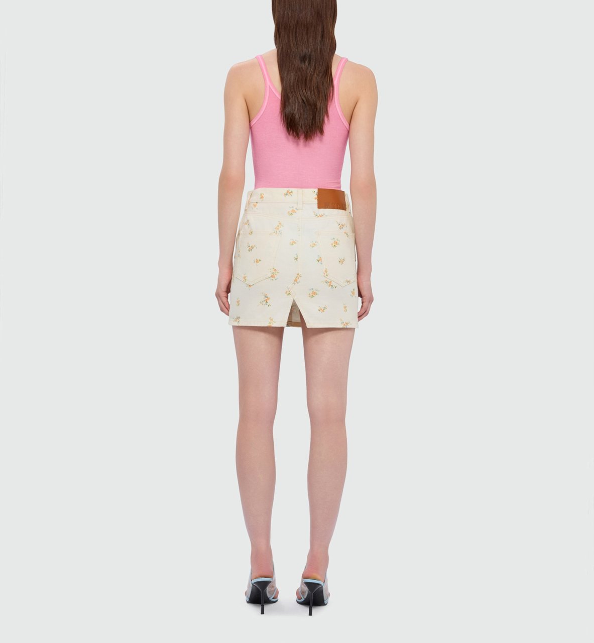 MSGM Beige Floral Print Mini Skirt Neutraal