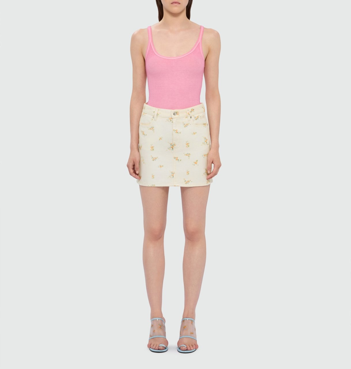MSGM Beige Floral Print Mini Skirt Neutraal