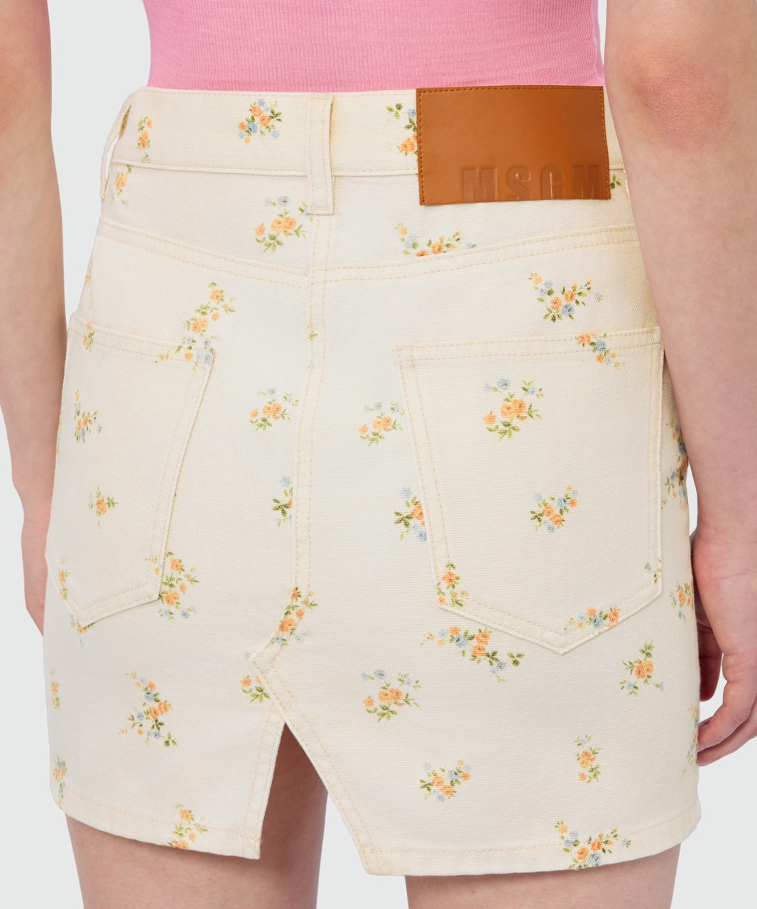 MSGM Beige Floral Print Mini Skirt Neutraal