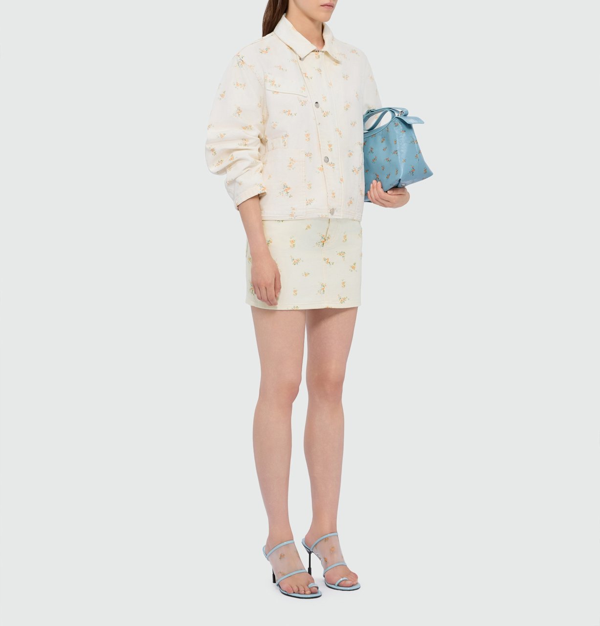 MSGM Beige Floral Print Mini Skirt Neutraal
