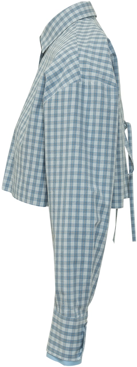 MSGM Camicia Corta a Quadri Lichtblauw