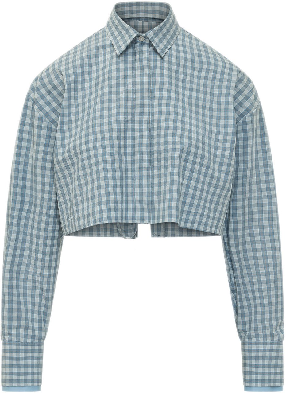 MSGM Camicia Corta a Quadri Lichtblauw