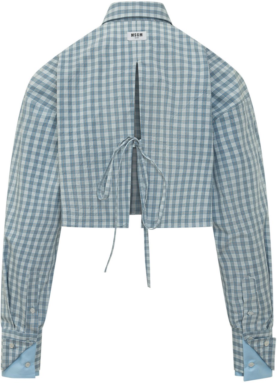 MSGM Camicia Corta a Quadri Lichtblauw