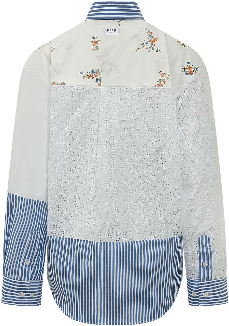 MSGM Camicia Patchwork Ricamata Wit