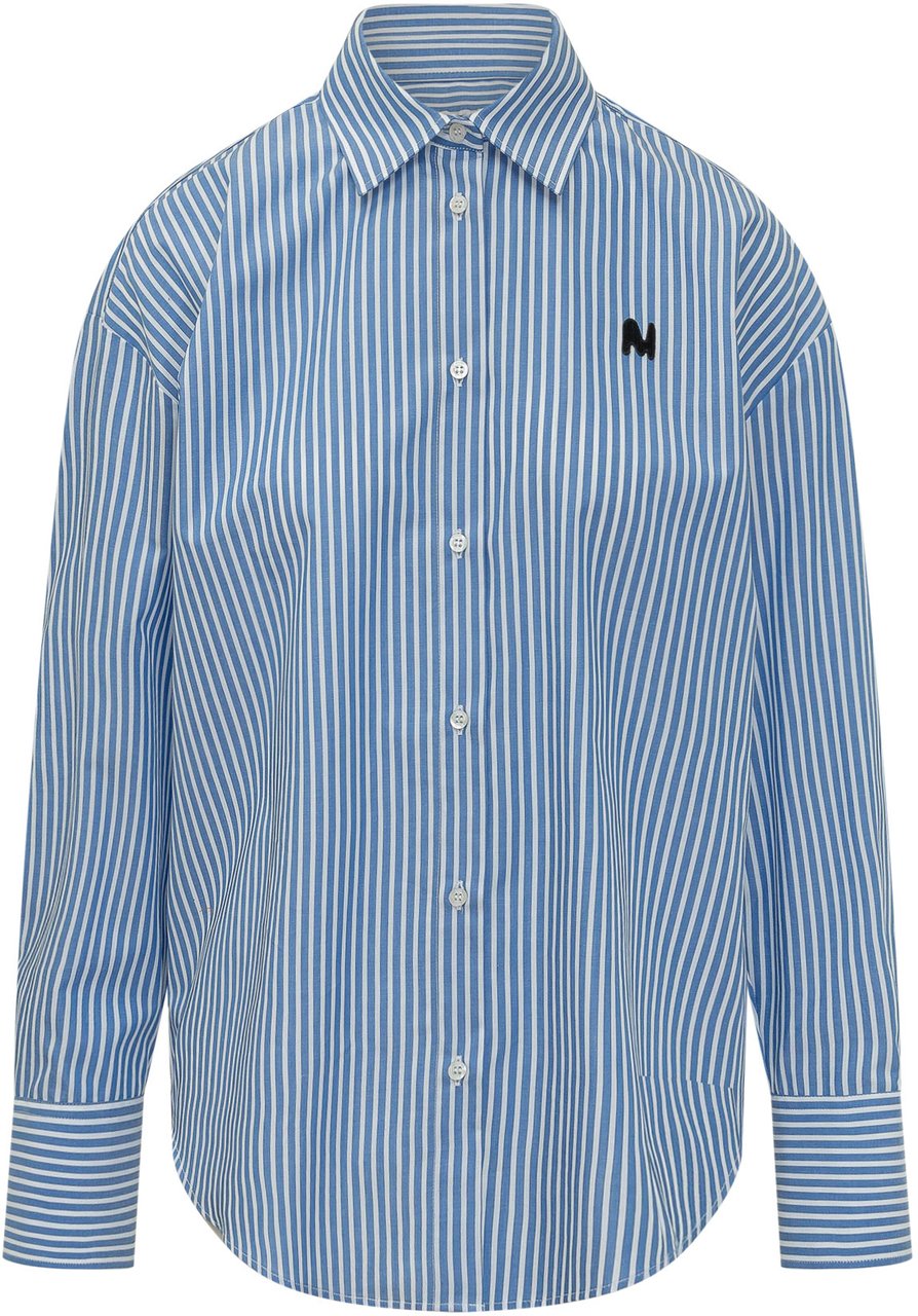 MSGM Camicia A Righe Con Ricamo Lichtblauw