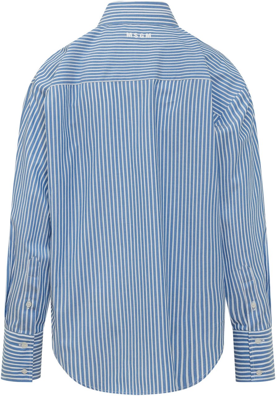 MSGM Camicia A Righe Con Ricamo Lichtblauw