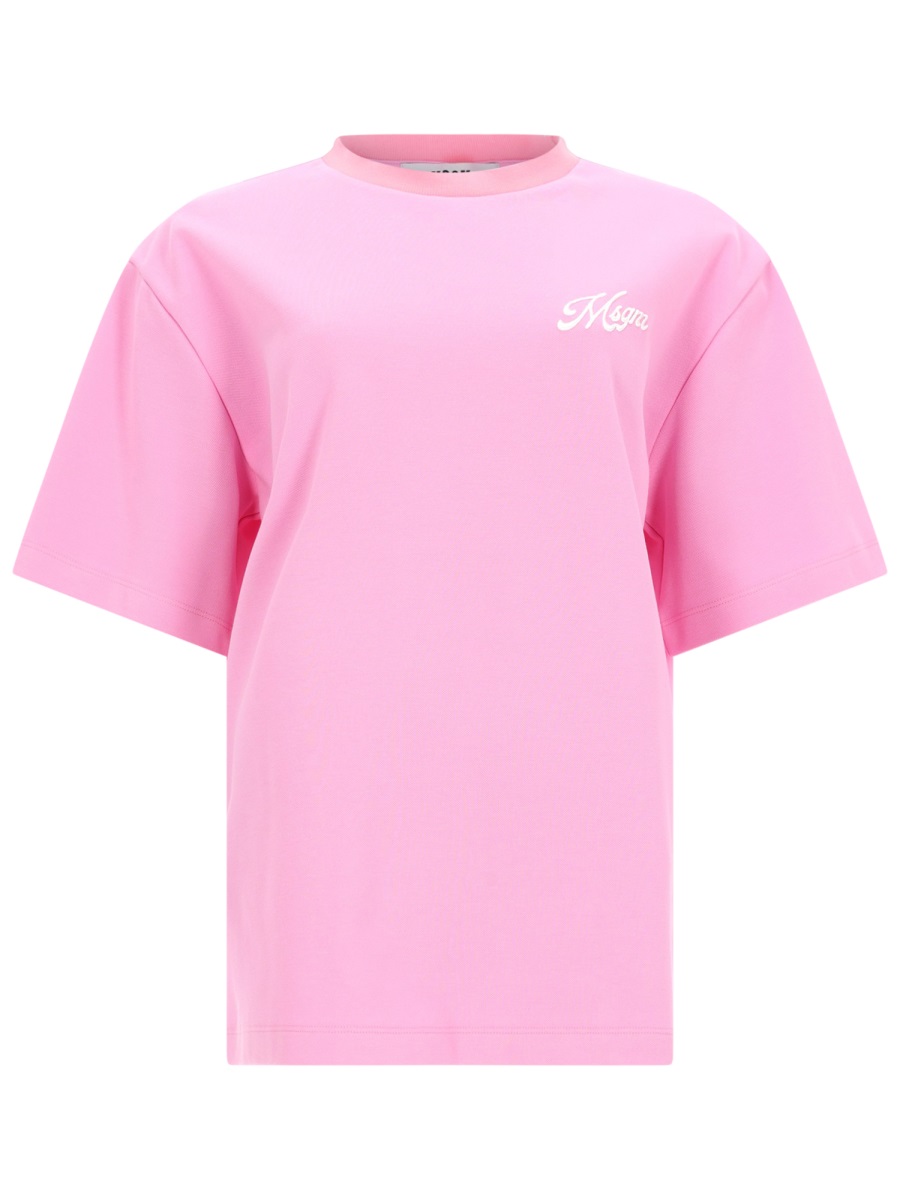 MSGM Pink Logo Boxy Cotton T-Shirt Roze