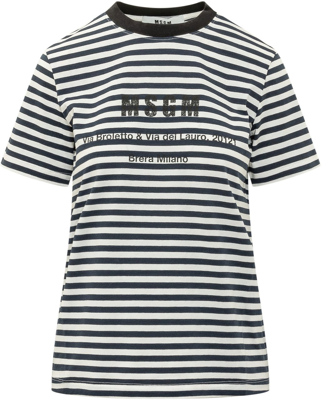 MSGM T-shirt a Righe con Stampa Frontale Wit