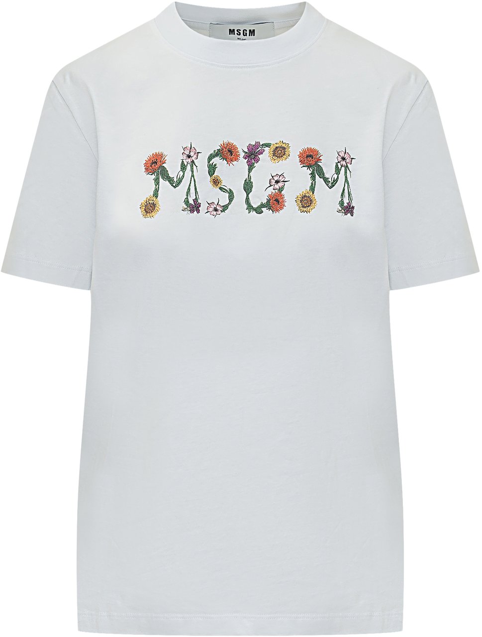 MSGM T Shirt Con Logo Floreale Wit