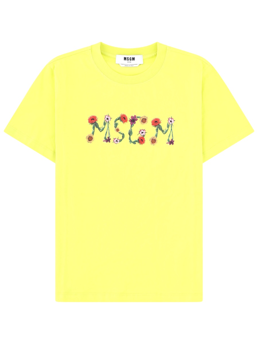 MSGM Neutrals Floral Themed Logo T-Shirt Geel