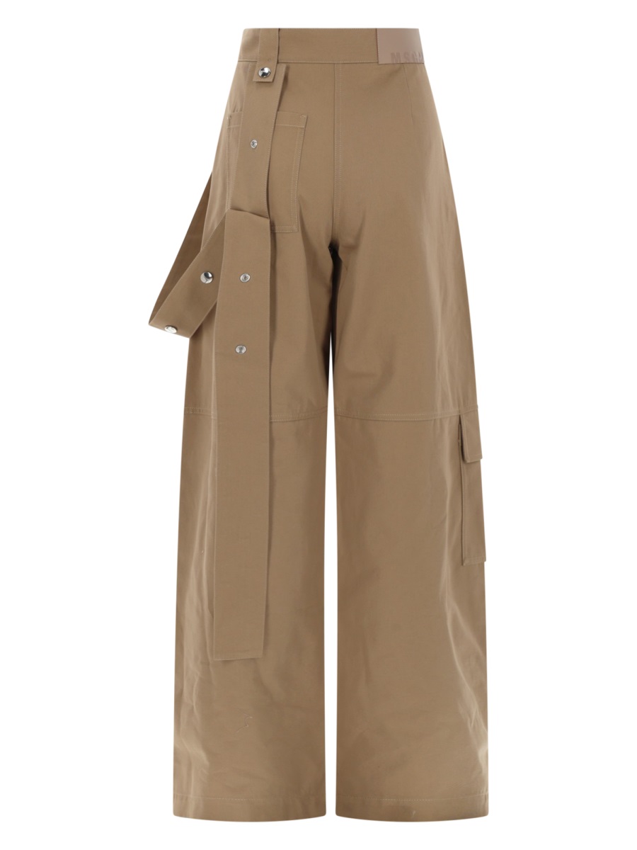 MSGM Neutrals High Waist Snap Flap Cotton Wide-Leg Pants Neutraal