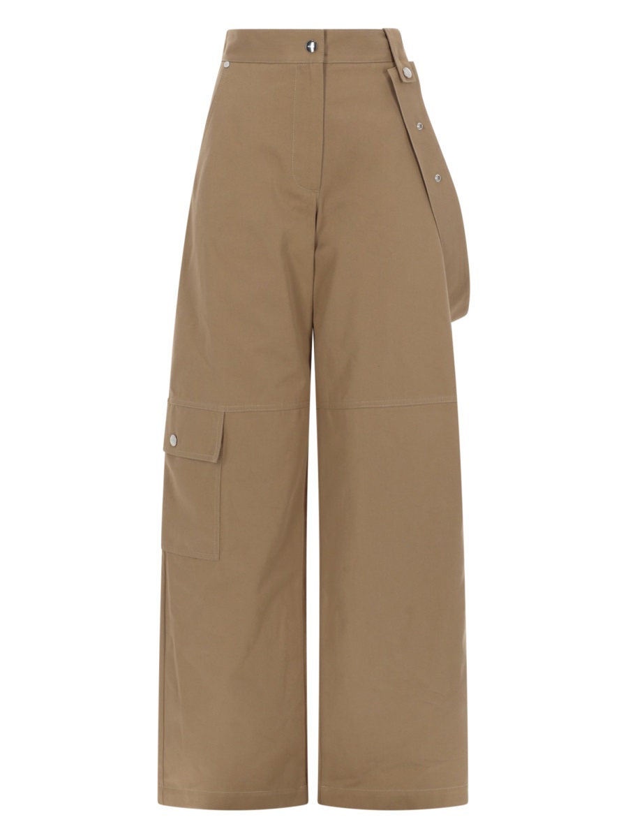 MSGM Neutrals High Waist Snap Flap Cotton Wide-Leg Pants Neutraal