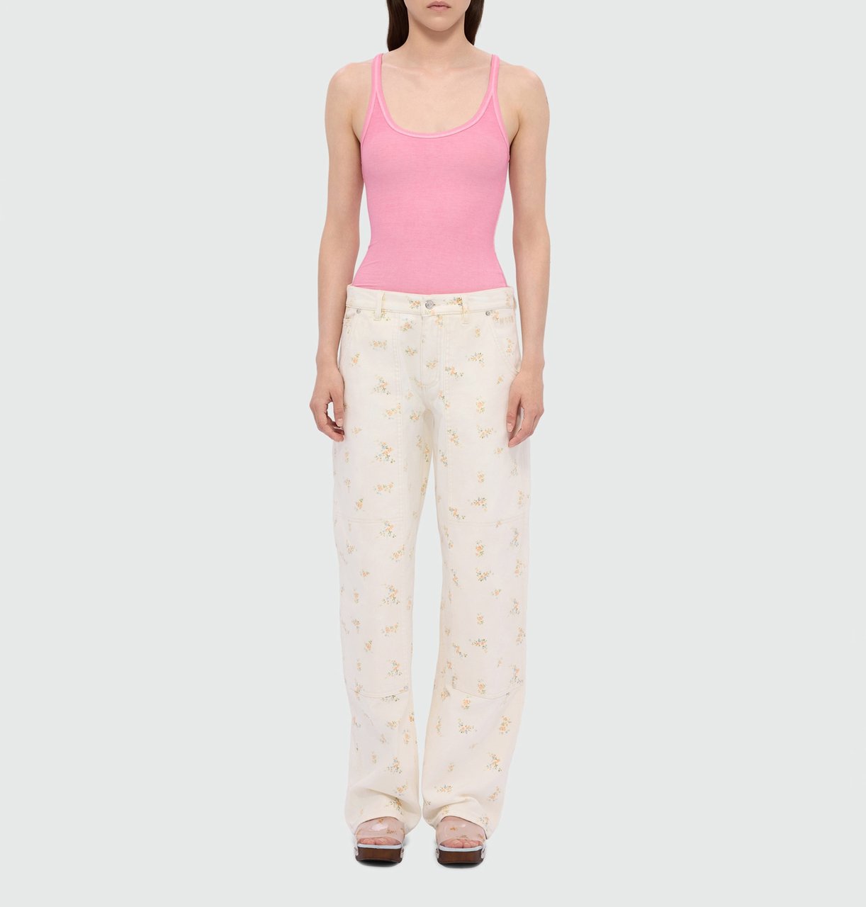 MSGM Floral Pattern Cotton Wide-Leg Pants Wit