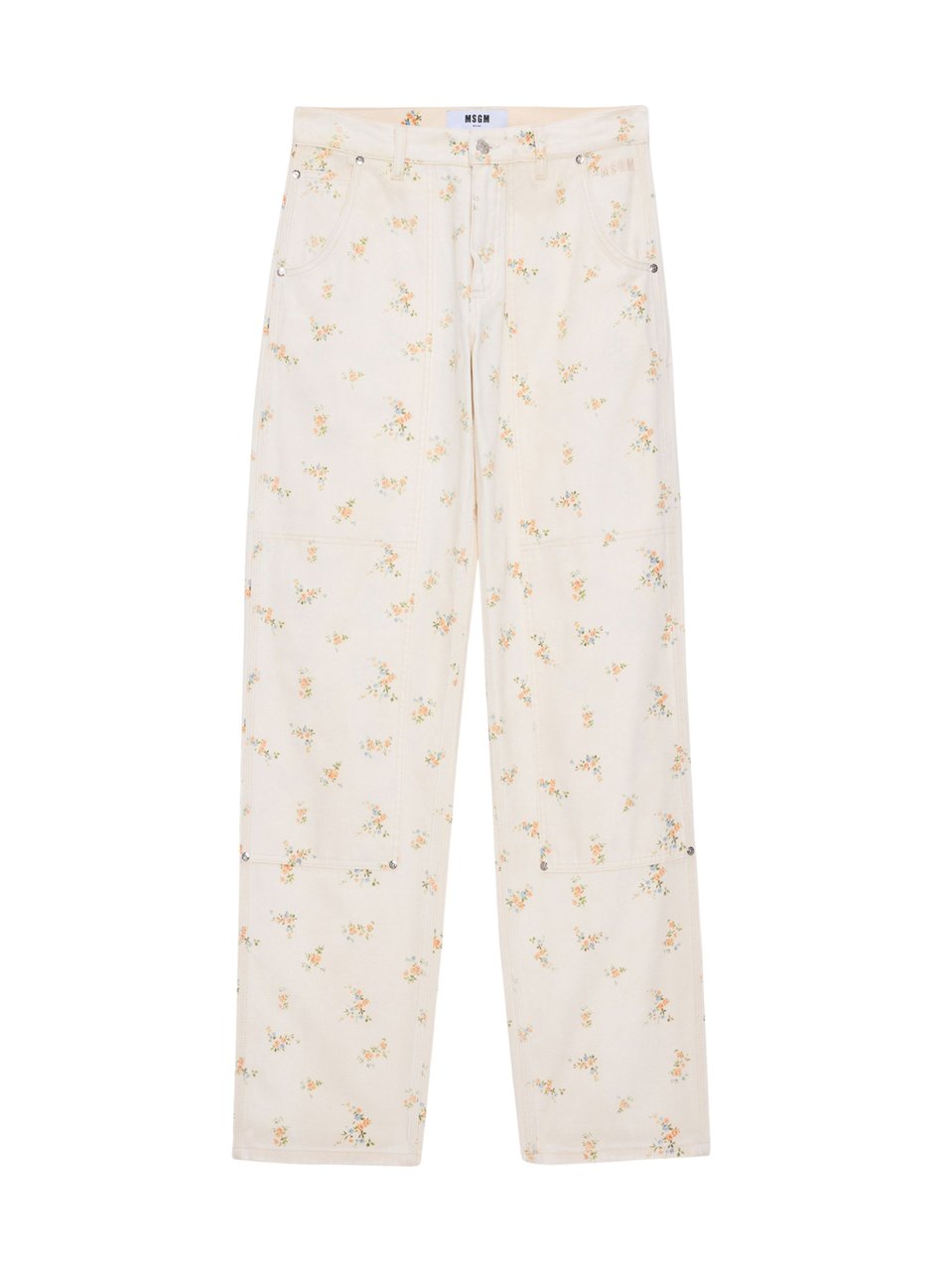 MSGM Floral Pattern Cotton Wide-Leg Pants Wit