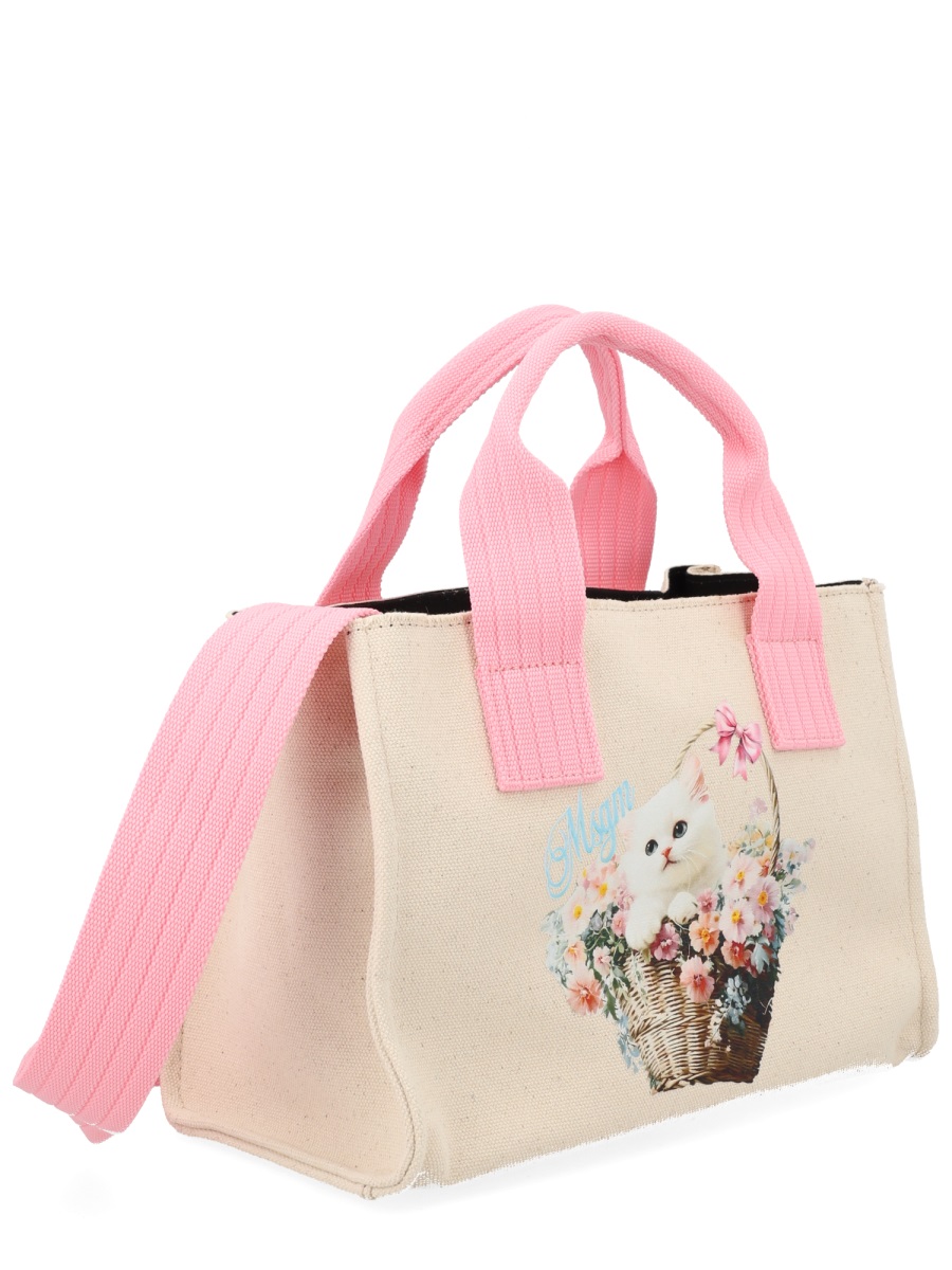 MSGM Small Tote Kitten Floral Print Bag Neutraal