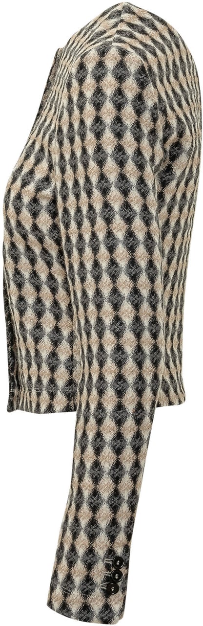 MSGM Cardigan Corto con Motivo a Rombi Beige