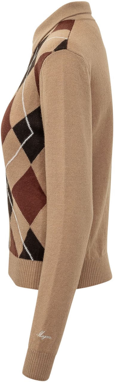 MSGM Maglia Polo con Motivo Argyle Beige