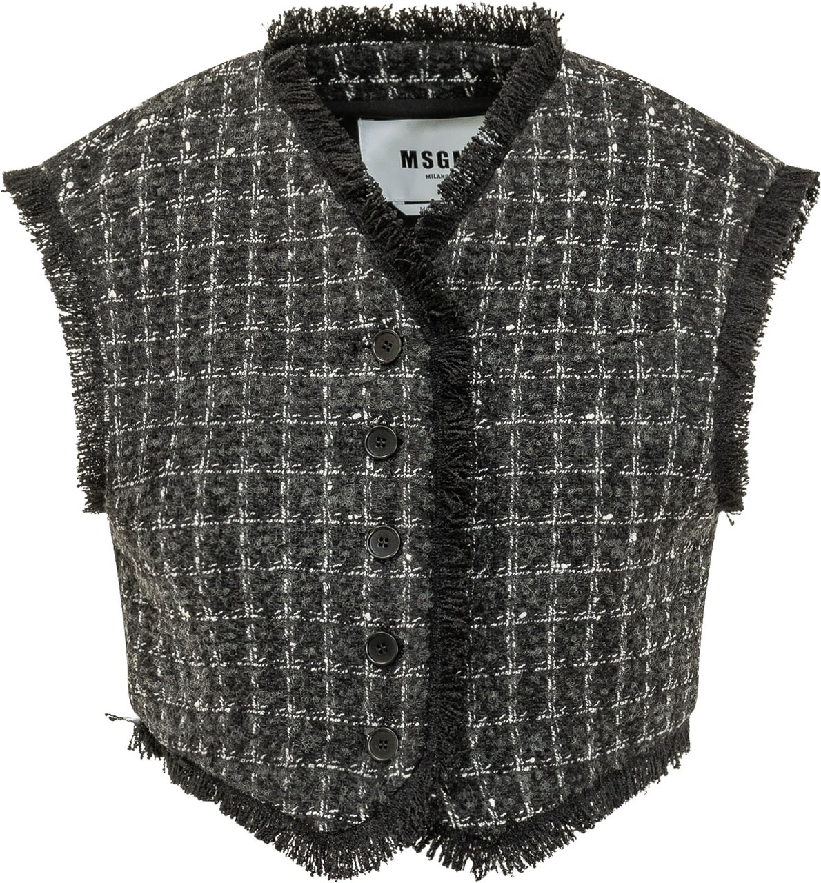 MSGM Gilet Corto con Profili Sfrangiati Donkergrijs