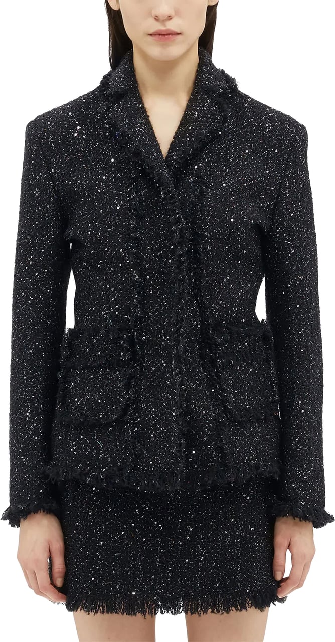 MSGM Black Tailored Textured Cotton Casual Jacket Zwart