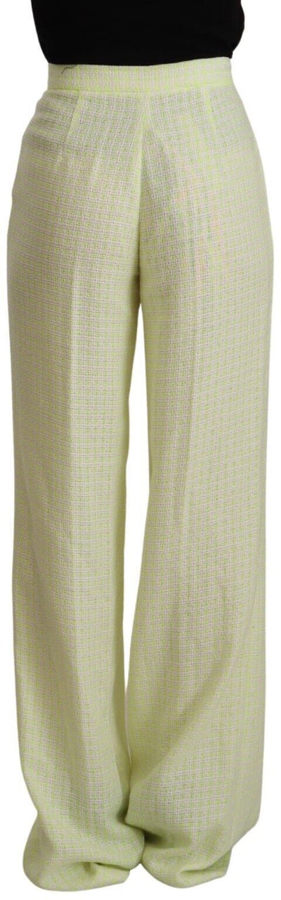 MSGM Yellow Green Cotton High Waist Straight Long Pants Geel