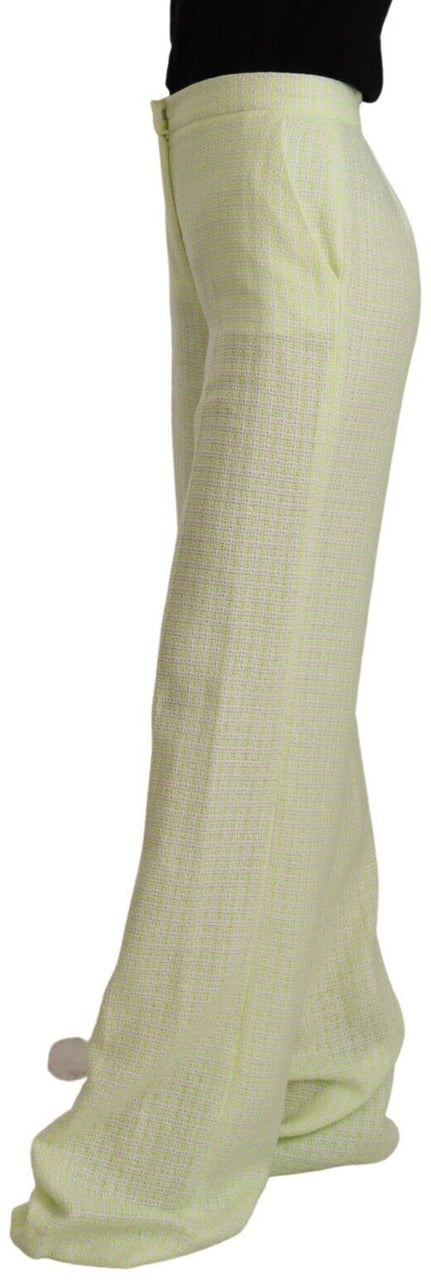 MSGM Yellow Green Cotton High Waist Straight Long Pants Geel