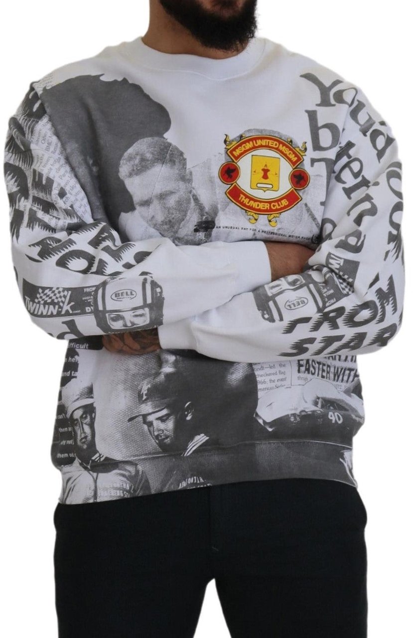 MSGM White Cotton Crewneck Pullover Sweatshirt Sweater Wit