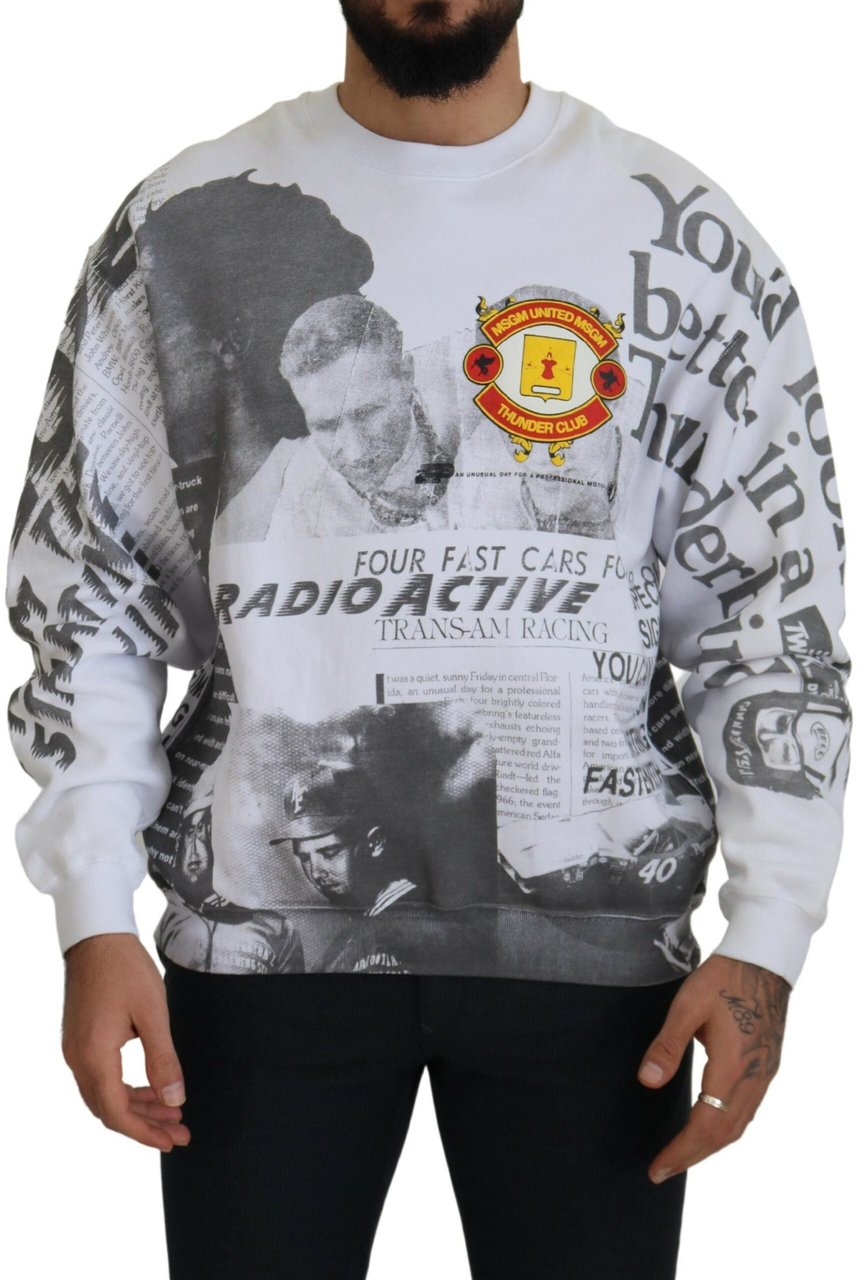 MSGM White Cotton Crewneck Pullover Sweatshirt Sweater Wit