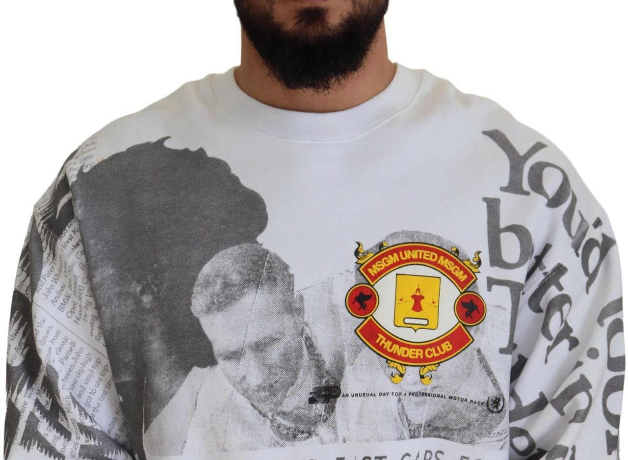 MSGM White Cotton Crewneck Pullover Sweatshirt Sweater Wit