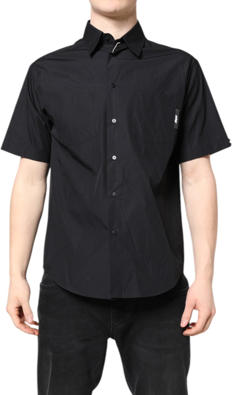 MSGM Black Printed Short Sleeves Collared Men Casual Shirt Zwart