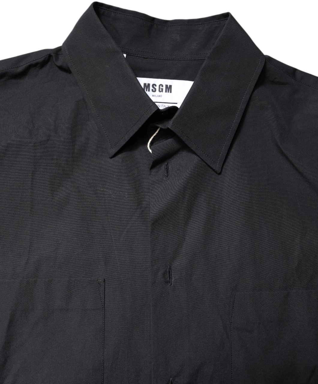 MSGM Black Printed Short Sleeves Collared Men Casual Shirt Zwart