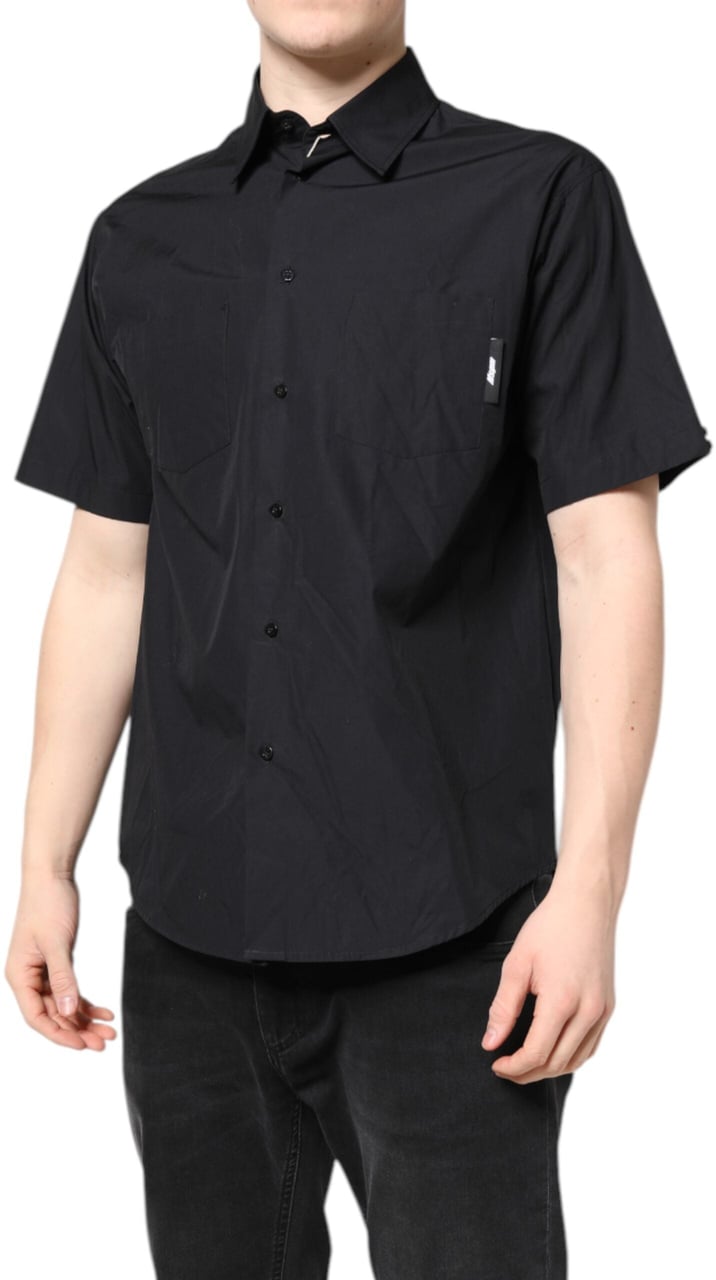 MSGM Black Printed Short Sleeves Collared Men Casual Shirt Zwart