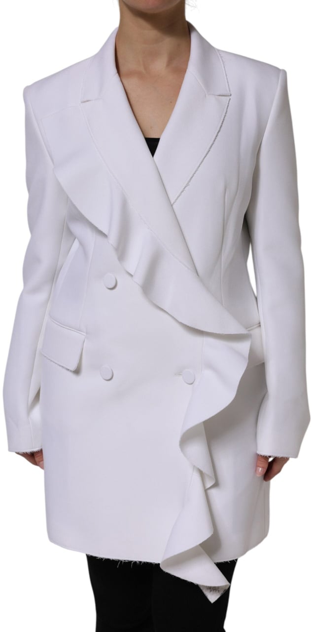 MSGM White Polyester Long Sleeves Ruffled Wrap Jacket Wit