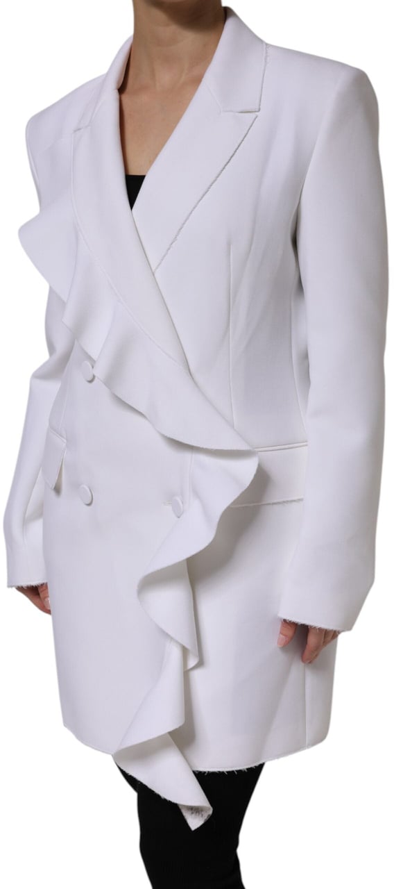 MSGM White Polyester Long Sleeves Ruffled Wrap Jacket Wit