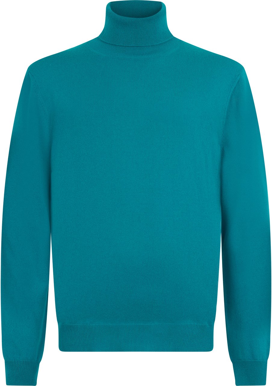Muchachomalo Turquoise sweater with long sleeves and high neck. Blauw
