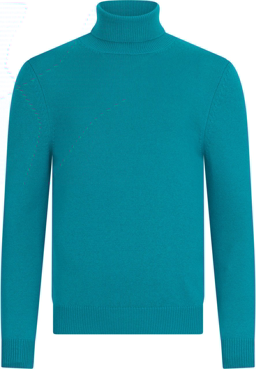 Muchachomalo Turtleneck sweater in turquoise with a minimal and refined design. Blauw