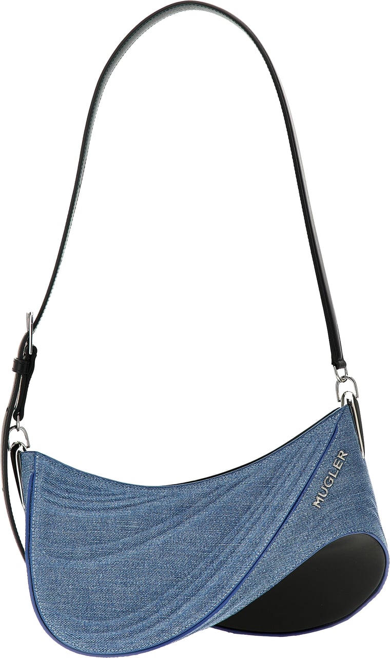 Mugler Blue Calfskin Shoulder Bag Blauw