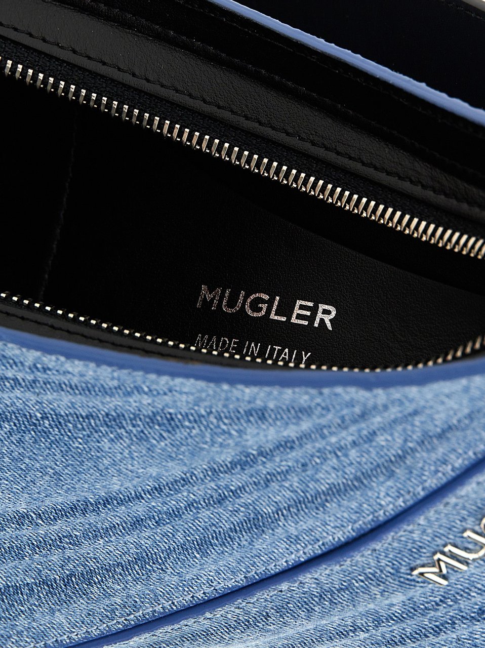 Mugler Blue Calfskin Shoulder Bag Blauw
