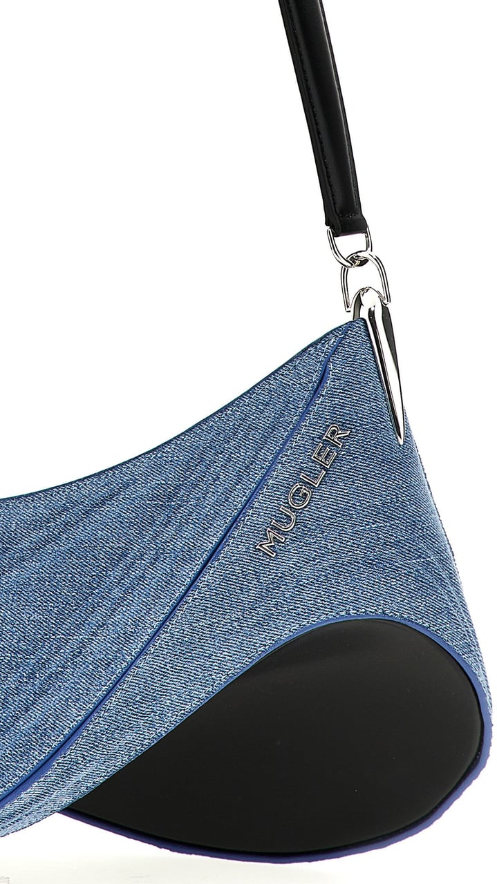 Mugler Blue Calfskin Shoulder Bag Blauw