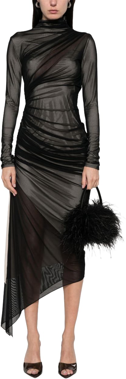 MUGLER Asymmetrical Hem Midi Dress Zwart
