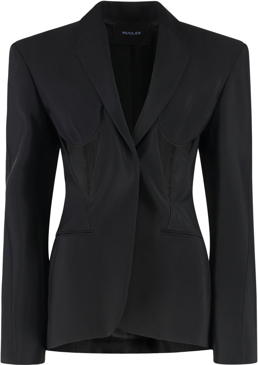 MUGLER Single-breasted one button jacket Zwart