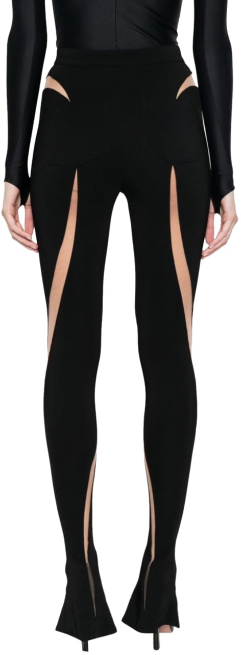 MUGLER Pantalon Flowing Cut Outs Black/nude Zwart