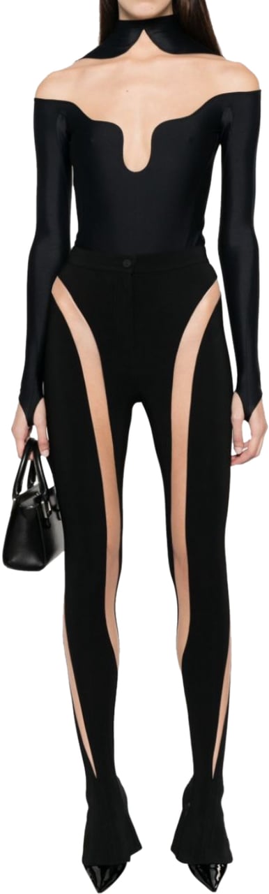 MUGLER Pantalon Flowing Cut Outs Black/nude Zwart