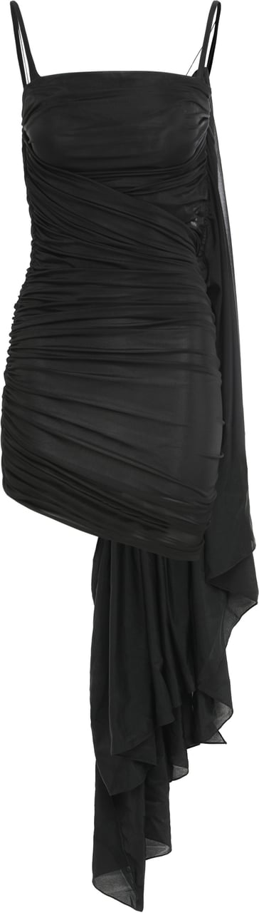 MUGLER Black dress with elegant draping Zwart