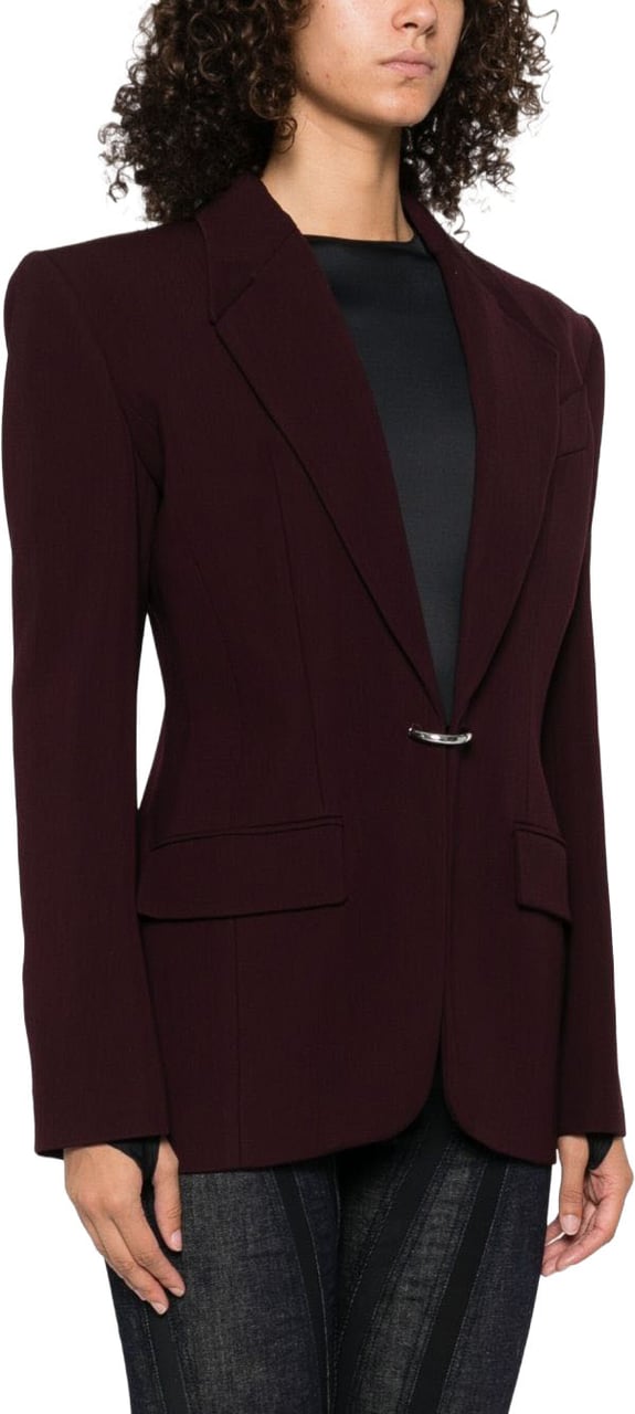 MUGLER Burgundy Tailored Blazer with Metallic Button Closure Zwart