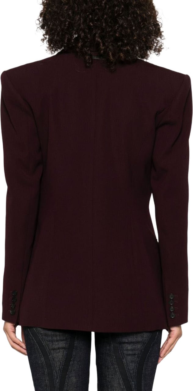 MUGLER Burgundy Tailored Blazer with Metallic Button Closure Zwart