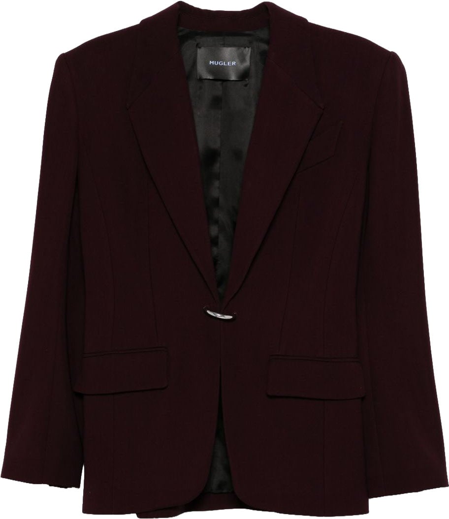 MUGLER Burgundy Tailored Blazer with Metallic Button Closure Zwart