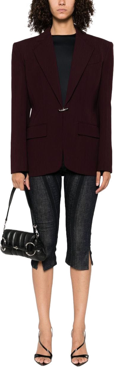 MUGLER Burgundy Tailored Blazer with Metallic Button Closure Zwart