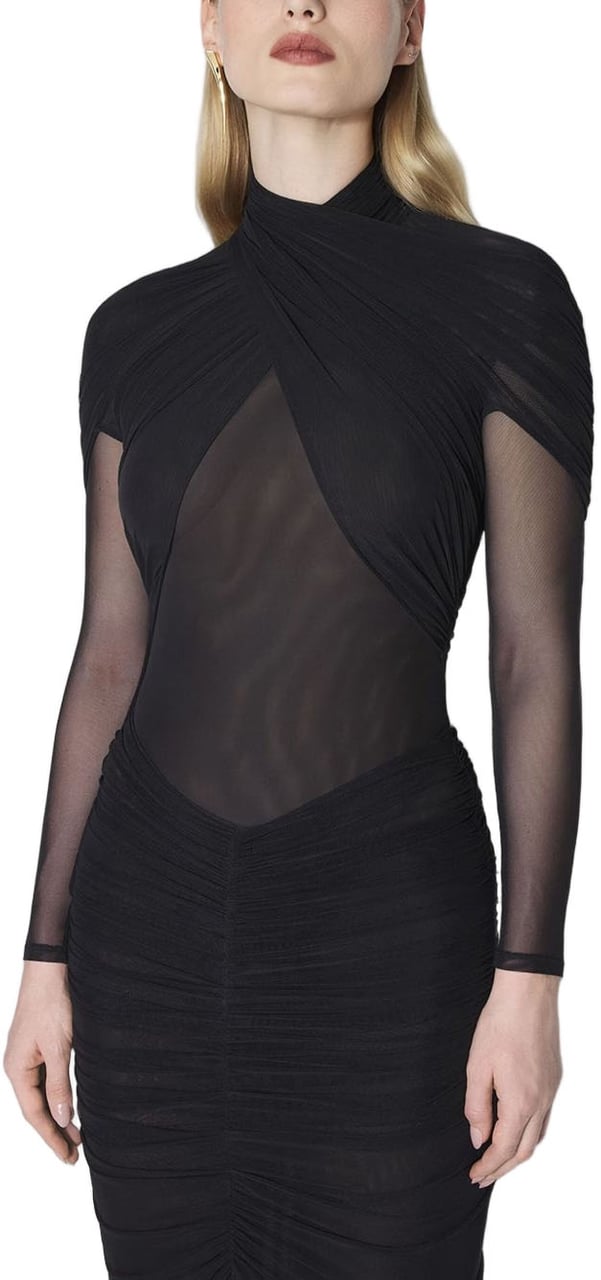 MUGLER High Neck Dress Zwart