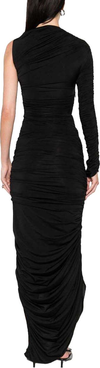 MUGLER Draped One-Sleeve Black Evening Dress Zwart